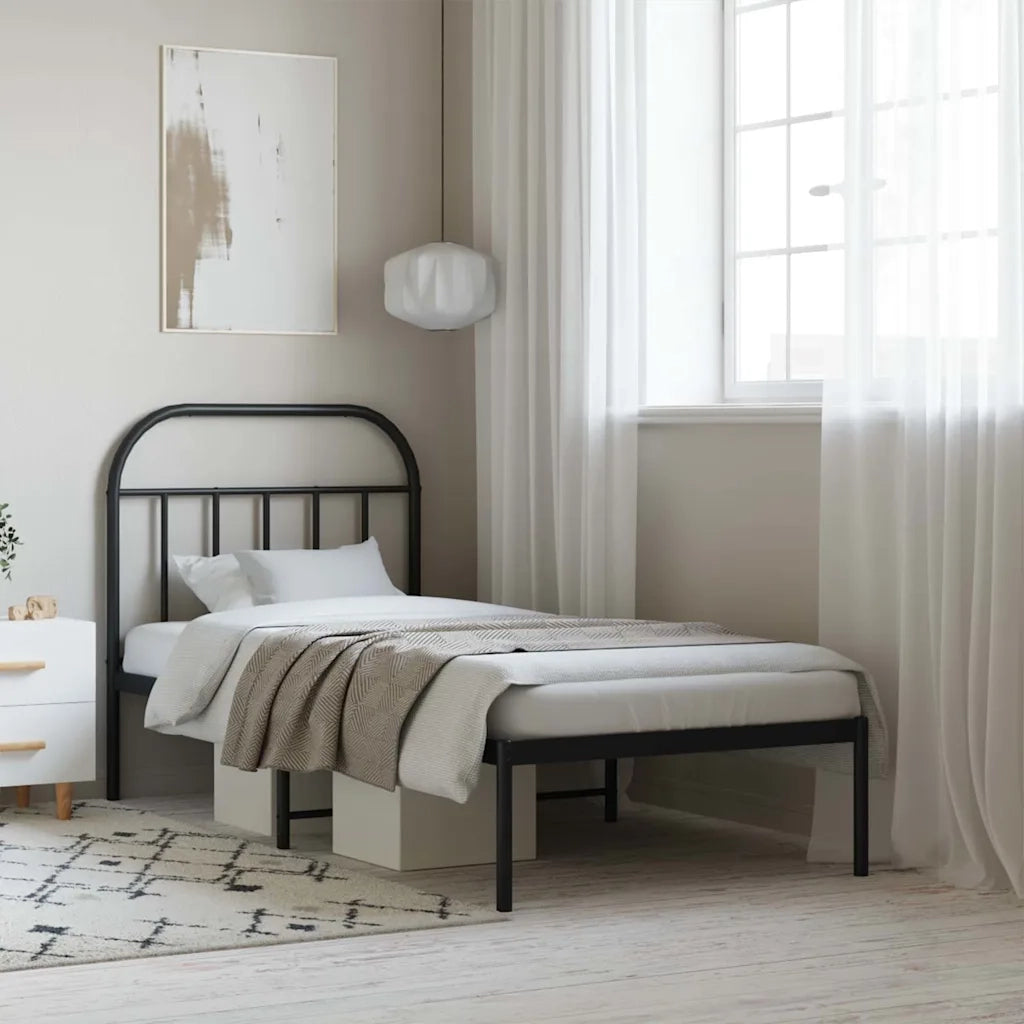 Letto singolo | Letto per adulti | Giroletto con Testiera in Metallo Nero 90x200 cm