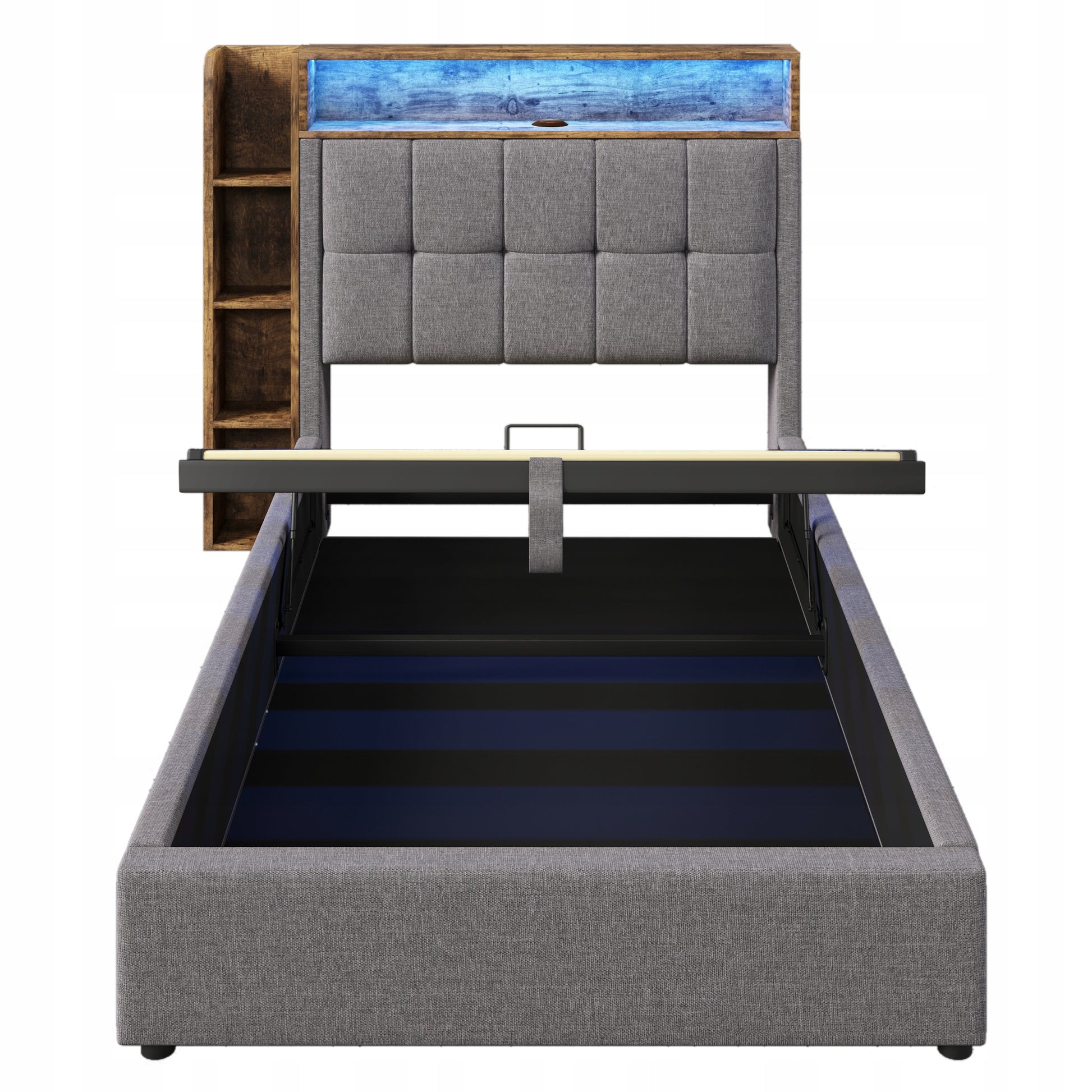 Letto imbottito 90x200 - Xylo - Grigio, LED, USB-C, controllo app