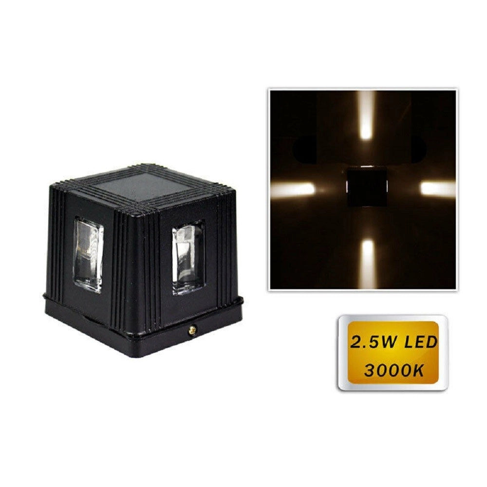 Trade Shop - Applique Led 2,5 W Esterno Lampada Cubo A Parete Luce Moderna Giardino Nero Es32 - -bianco Caldo      -