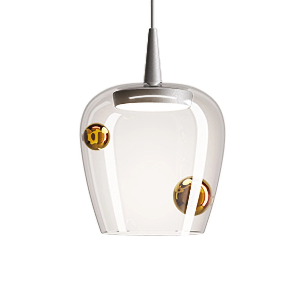 Zafferano Lampada a sospensione Bilia 230V in vetro borosilicato soffiato con finitura Alluminio e Bronzo, diametro 18 cm, LED 8W, CRI 90