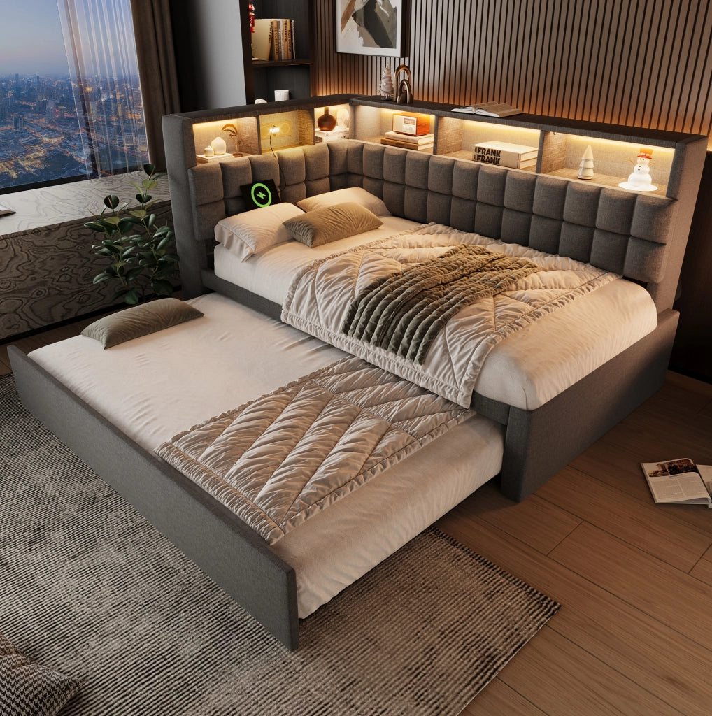 Letto singolo estraibile 90x200 con LED, USB-C e Bluetooth