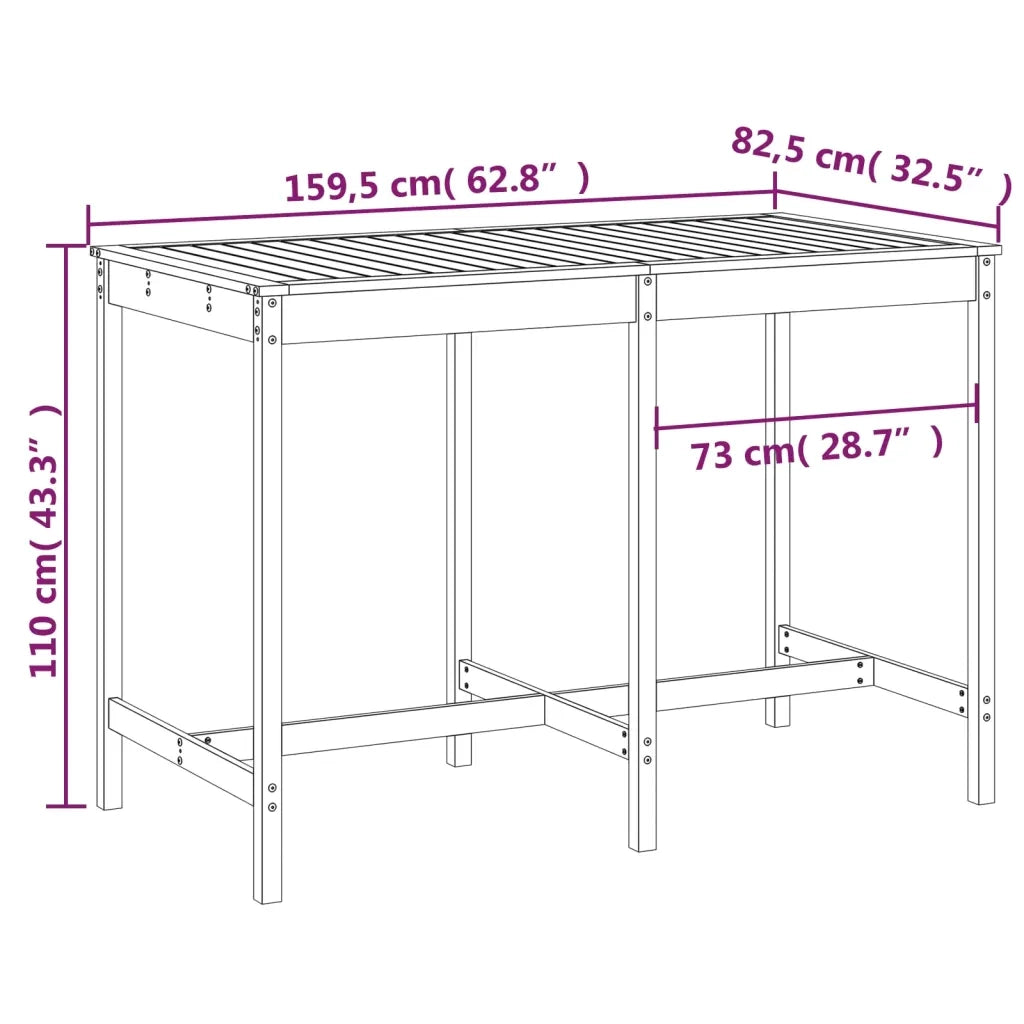 Tavolo da Giardino | Tavolino da esterno Grigio 159,5x82,5x110 cm Legno Massello Pino