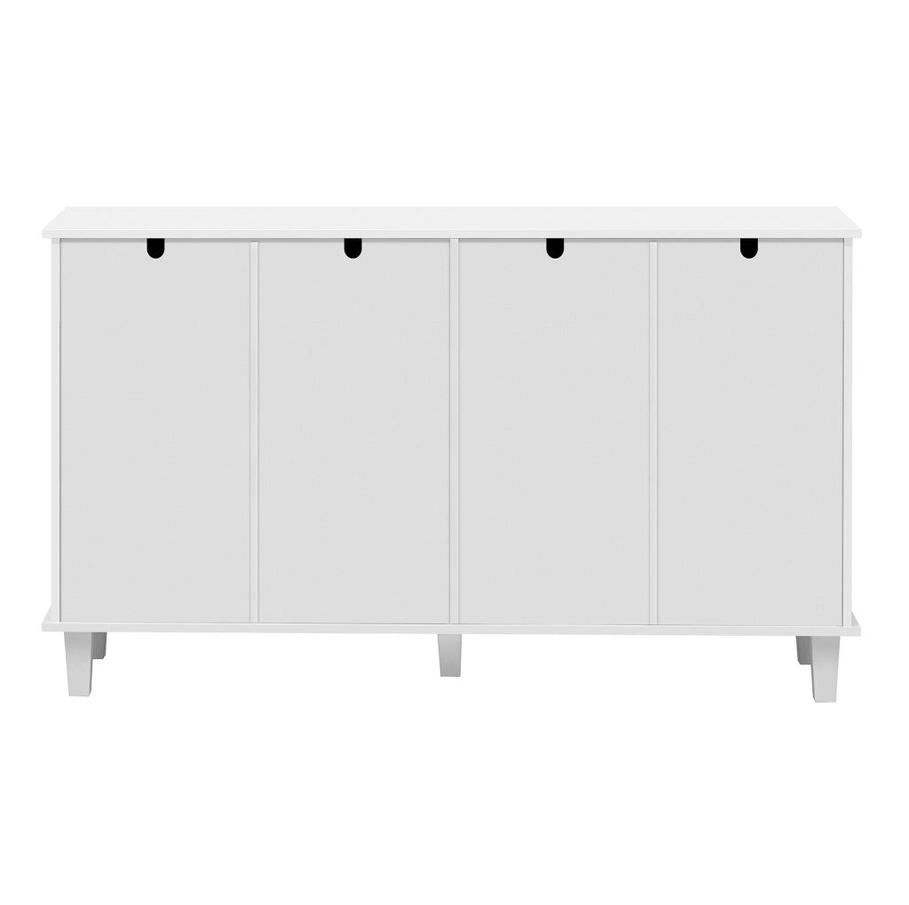 Credenza bianca in MDF con 4 ante a specchio; 2 cassetti e ripiano regolabile; 140 cm