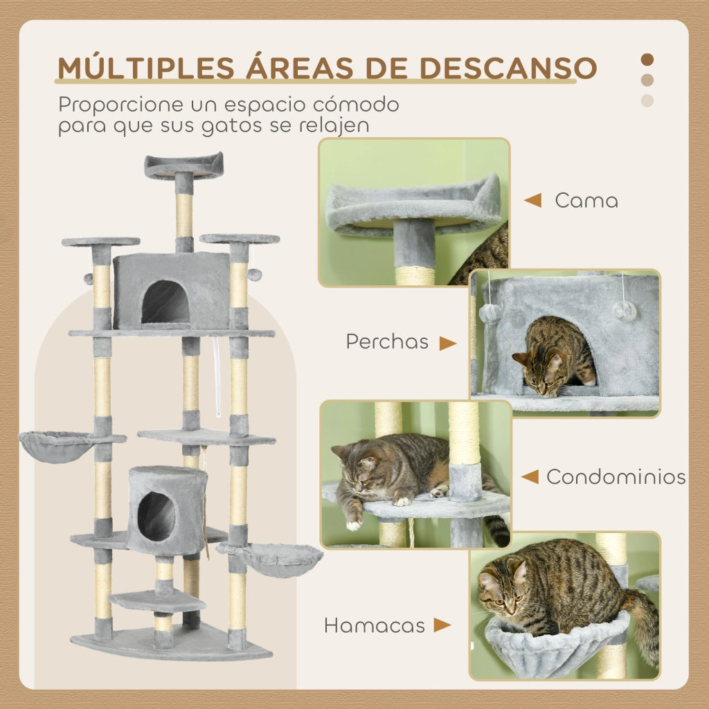 Torre per Gatti con Cuscini e Sisal ¨C Zephmum ¨C Grigio 60x60x200 cm