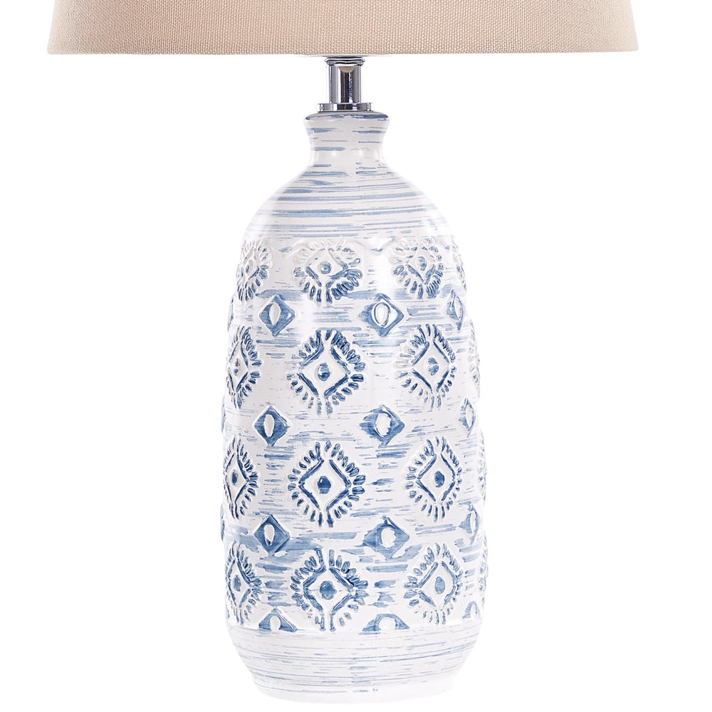 Lampada da tavolo base in ceramica bianca e blu paralume in tessuto Illuminazione ambiente lampada da comodino