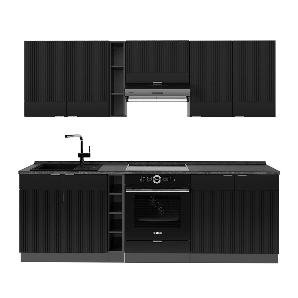 Cucina componibile Fame-Line Nero rigato/Antracite 235 cm, PL Antracite Vicco