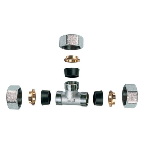 RACCORDO CROMATO A T CON 3 MONOCONI IN GOMMA PER RAME- 3/4 x 22- FAR- pezzi 1