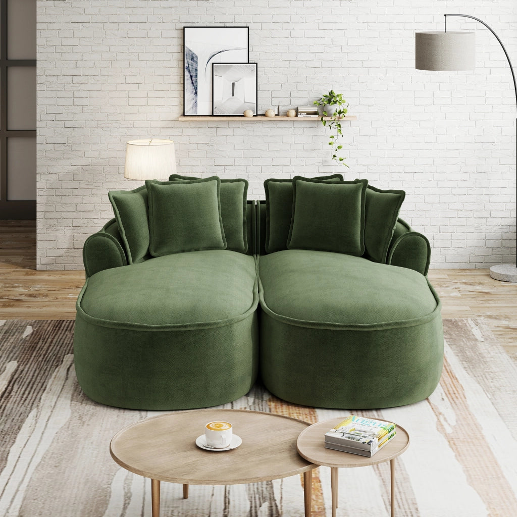 Divano modulare a due posti in chenille senza telaio con seduta ergonomica e cuscini verde 184 × 164 × 67 cm
