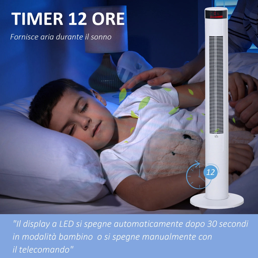 Ventilatore a Colonna con 3 Velocit¨¤ e 4 Modalit¨¤, Timer di 12h, Pannello LED e Telecomando, Bianco