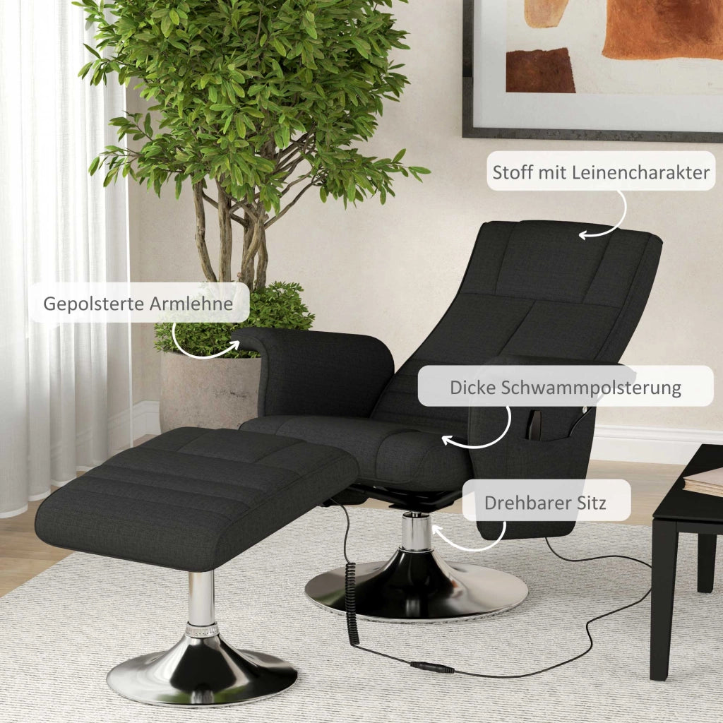 Poltrona Massaggiante Reclinabile con Poggiapiedi ¨C Zephmum ¨C 78x95x88 cm Nero