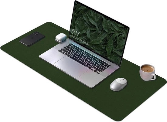 Mat di scrivania 80 x 40 cm protezione per mat di scrivania a doppia faccia con rivestimento in PU e pelle, impermeabile, grande gomma per protezione contro la muffa (verde/grigio)