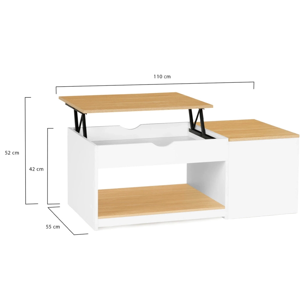 IDMarket - Tavolino ELEA a 2 ante sollevabili con struttura in legno bianco ed effetto faggio