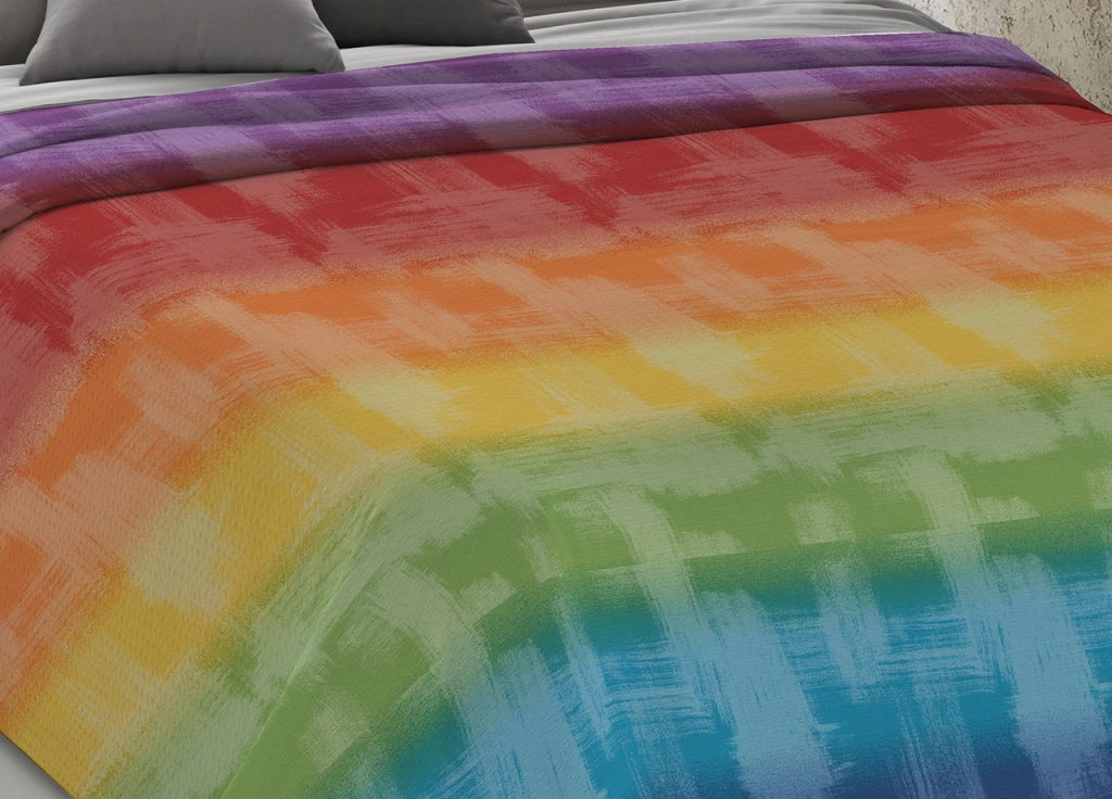 Copriletto Piquet Primavera Estate 100% Cotone Disegno Arcobaleno - Singolo - Multicolore