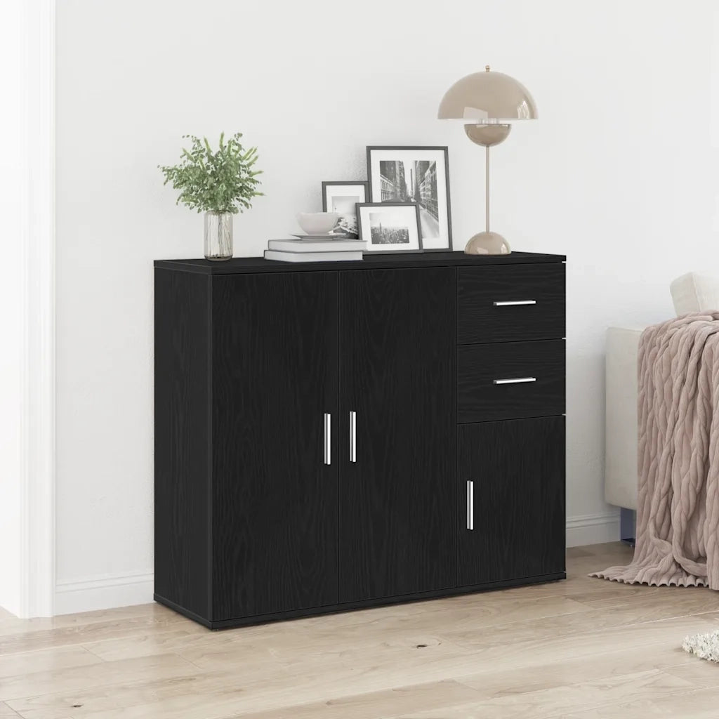 Credenza Rovere Nero 91x29,5x75 cm Legno Massello di Argilla 862003