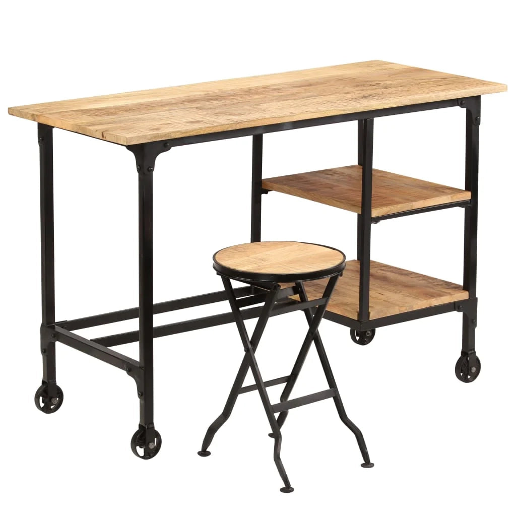 Scrivania tavolo postazione di lavoro scrivania per computer mobile da studio con sgabello pieghevole legno massello di mango 115 x 50 x 76 cm marrone 02_0023442