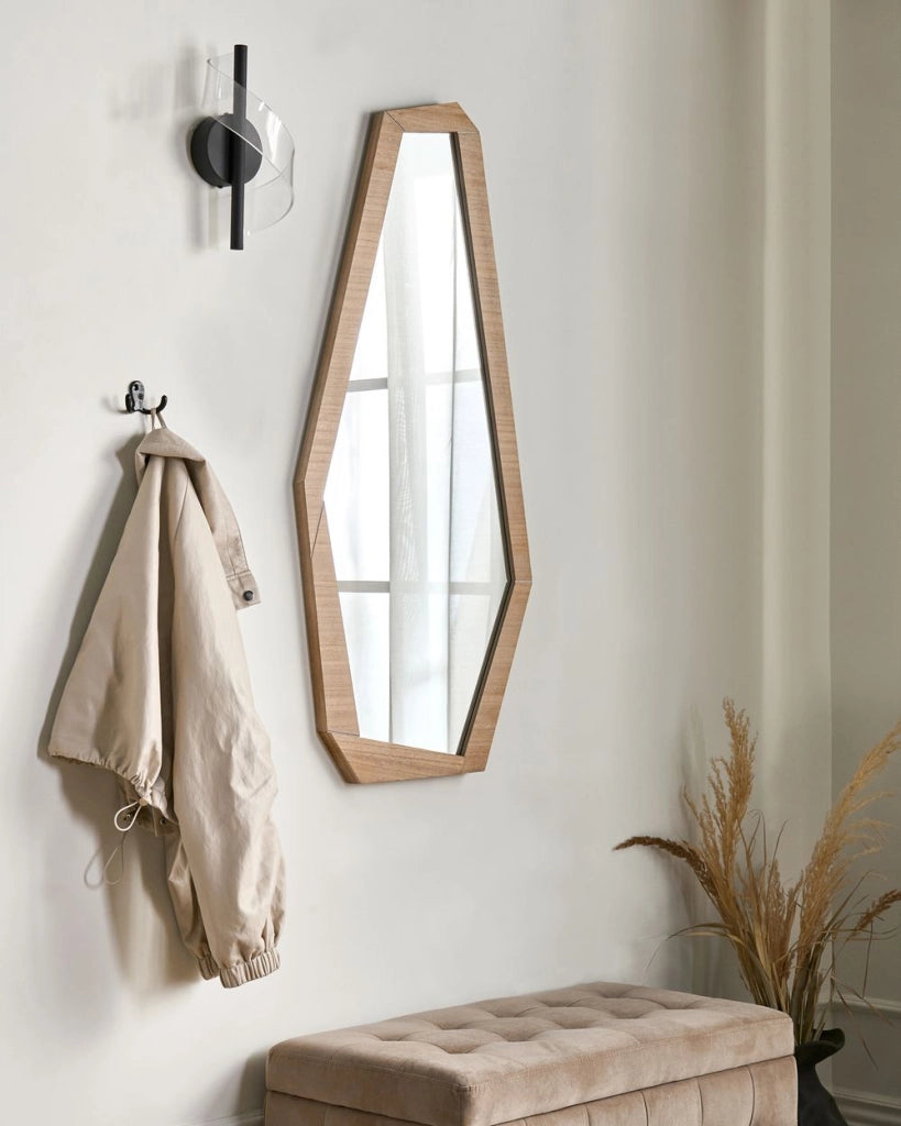 Specchio da parete sospeso con cornice in legno marrone chiaro grande per camera da letto soggiorno corridoio stile moderno