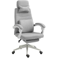 Sedia da Ufficio Ergonomica, Sedia da Scrivania con Rotelle, Cuscino Lombare, Poggiatesta e Poggiapiedi Estraibile, Grigia 62x68x117-127cm