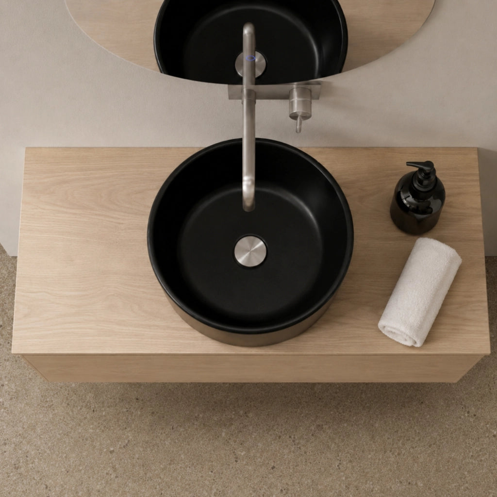 Lavabo tondo in ceramica nera opaca per bagno *** confezione 1