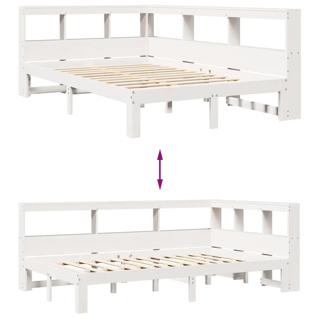 Letto Libreria senza Materasso-Struttura Letto con contenitore Bianco 135x190 cm Legno di Pino 456879