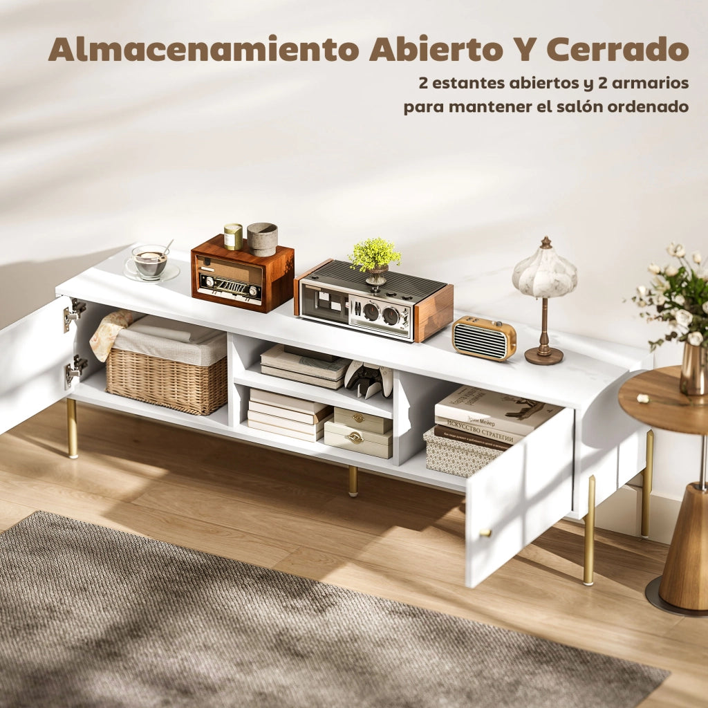 Mobile TV Moderno con 2 Ante e 2 Ripiani Aperti ¨C Zephmum ¨C Bianco 140x38x45,9 cm