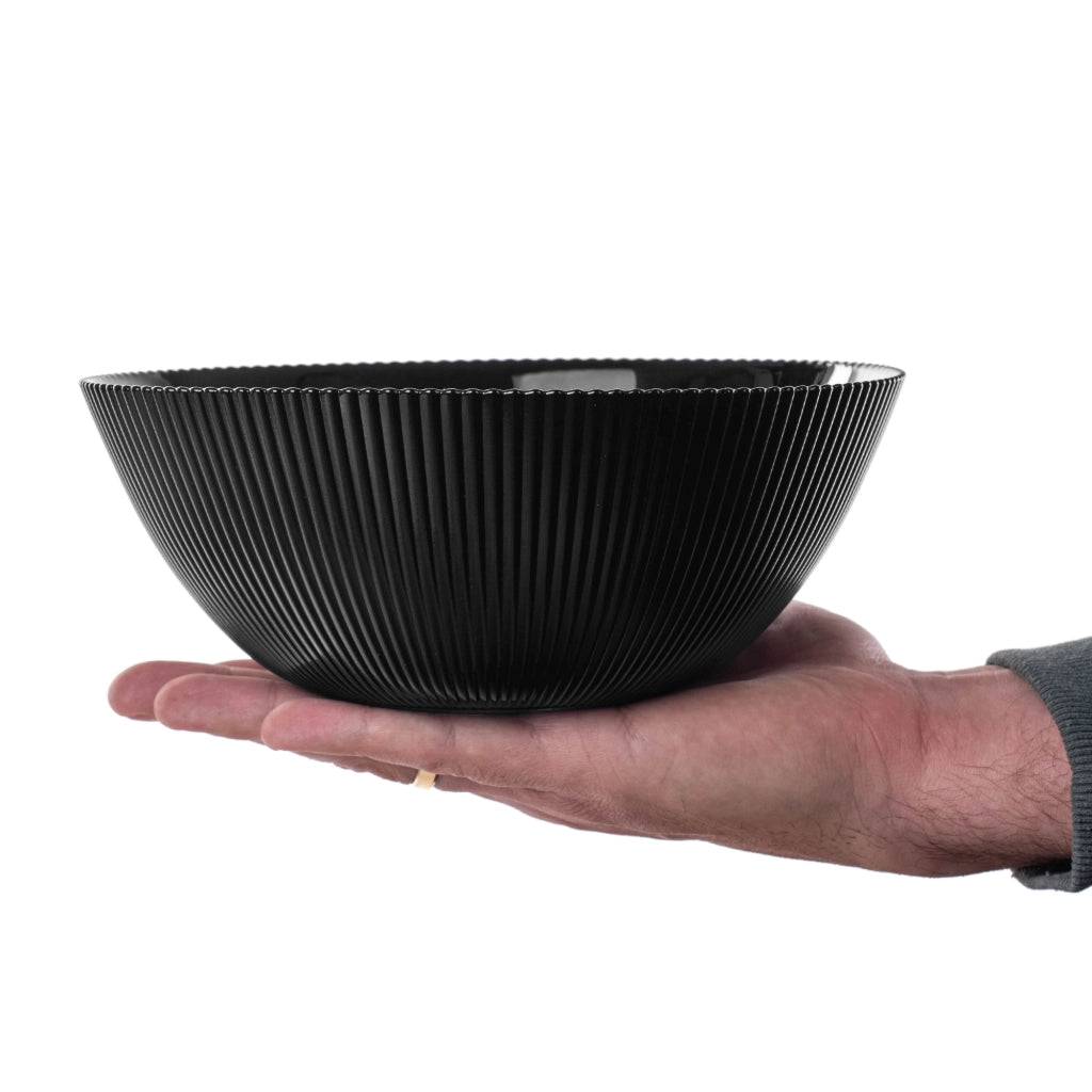 Set di 3 ciotole da insalata KADAX in vetro da 20 cm per zuppe e snack, nere, scanalate.