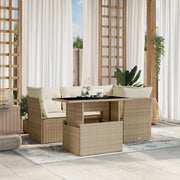 Set Divano da Giardino 5 pz con Cuscini Beige in Polyrattan