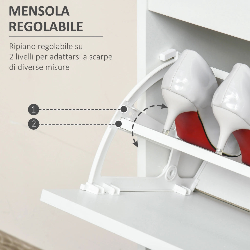 Scarpiera 2 Cassetti Legno Bianco ¨C Xylo ¨C 16 Paia Ripiani Regolabili 70x29x92cm