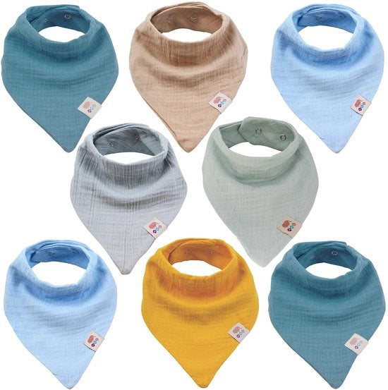 Set di 8 sjailli mousseline a tre angoli, sciarpa in cotone unisex con fibbia regolabile, copricapo per bambini, ragazzi e ragazze (set ragazzi)