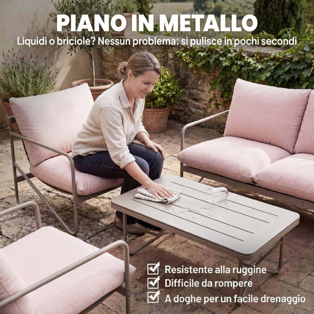 Set Giardino 4 Posti con Divanetto e Poltrone ¨C zephmum ¨C Metallo Rosa
