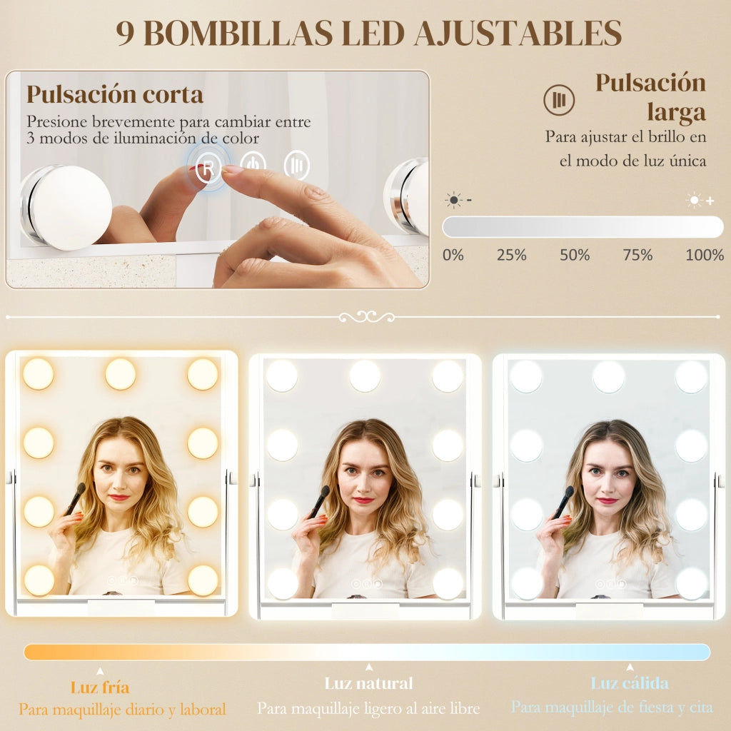 Tavolo Trucco Specchio Illuminazione LED ¨C Zephmum ¨C Bianco 60x45x45