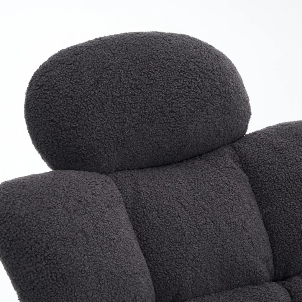 Poltrona a Dondolo Imbottita ¨C MINIMAL ¨C Tessuto Teddy Trapuntato, Grigio Scuro