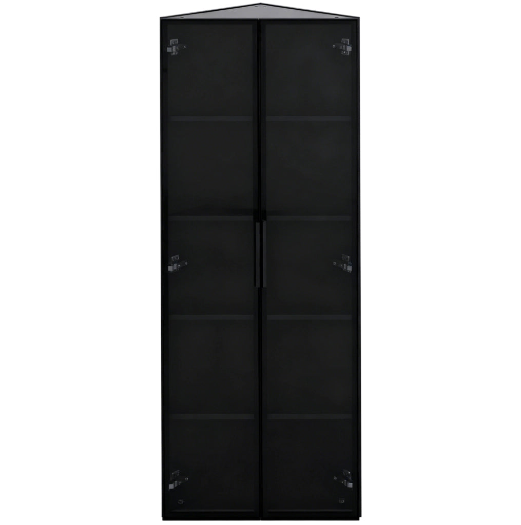 Vetrina angolare 62x35x160 cm nera MDF e vetro, LED integrati