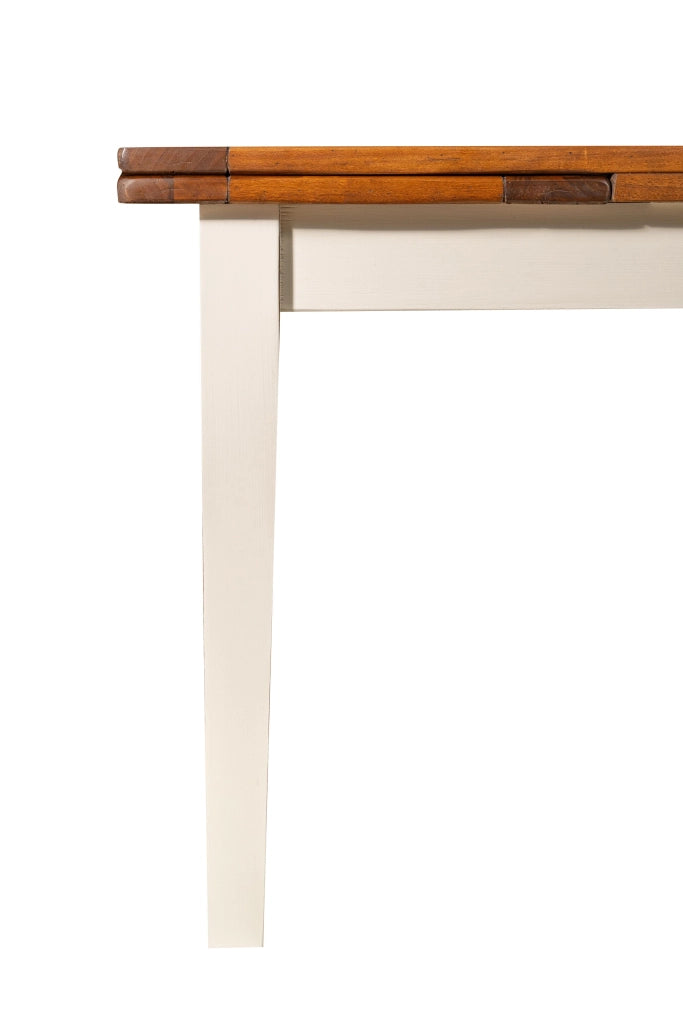 Biscottini Tavolo Country allungabile in legno massello di tiglio struttura bianca anticata piano noce Made in Italy