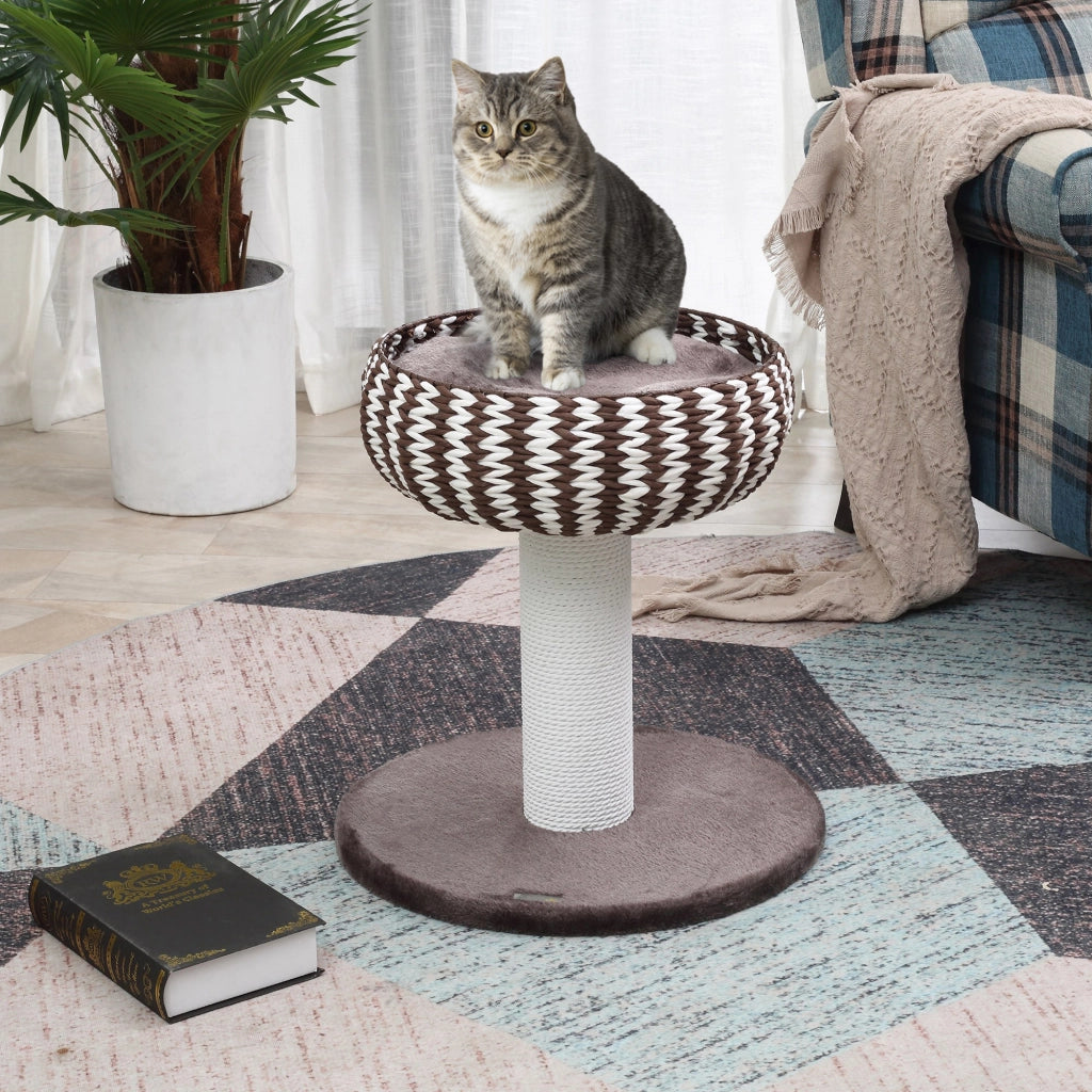 Torre Riscatore per Gatti con Letto e Cuscino ¨C Zephmum ¨C 50x50x52 cm Marrone e Bianco