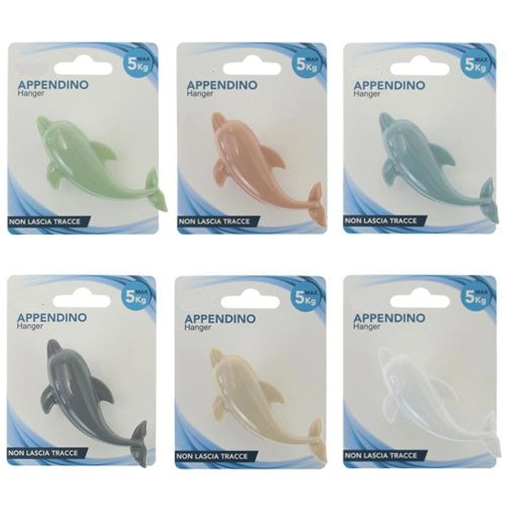 Trade Shop - Gancio Appendino Adesivo Appendiabiti Parete Cucina Bagno Forma Delfino Colorato 10806 -