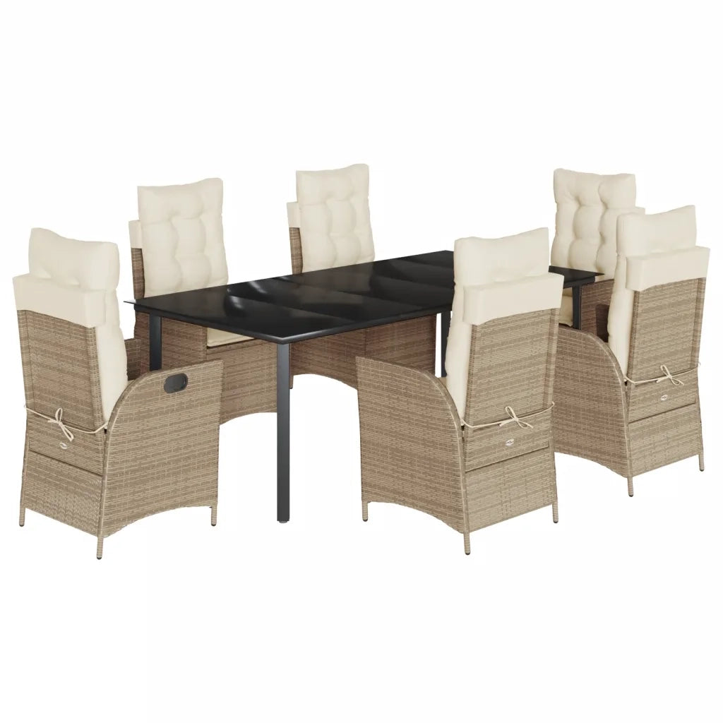 Set da Pranzo da Giardino 7 pz con Cuscini Beige in Polyrattan