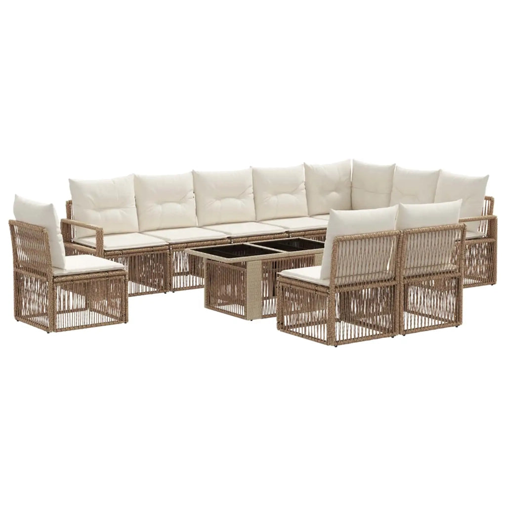 Set Divano da Giardino 11 pz Beige e Bianco Crema polyrattan 3437112