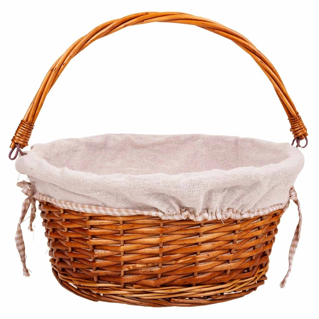 Cesto in vimini foderato con manico pieghevole marrone d37x17/30h