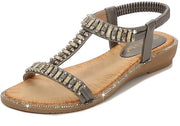 Sandali da donna Casual - Sandali a tacco piatto - Aperte - Coda elastica - Borchiate con strass - Zoccoli in gomma morbida - Scarpe estive