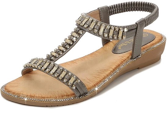 Sandali da donna Casual - Sandali a tacco piatto - Aperte - Coda elastica - Borchiate con strass - Zoccoli in gomma morbida - Scarpe estive