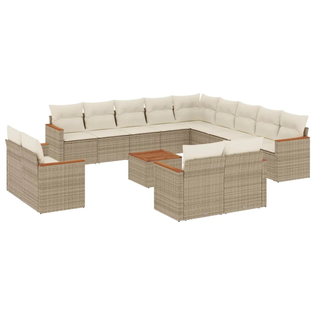 Set Divani da Giardino 14pz con Cuscini in Polyrattan Beige 3258936