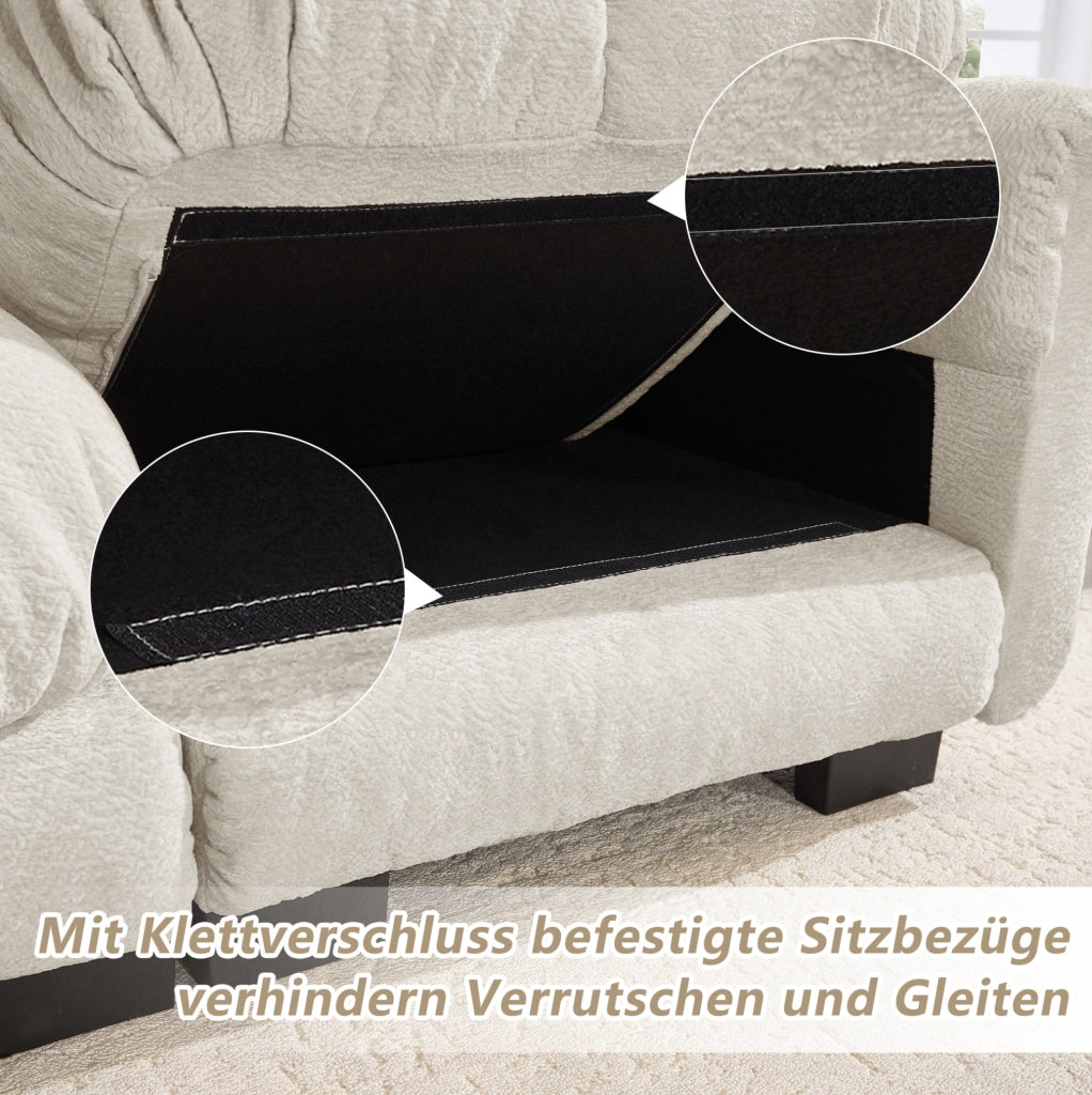 Divano modulare in chenille con pouf mobile 190x149x90 cm; trapuntato; light khaki