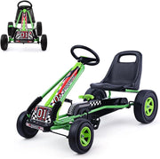 Go Kart a Pedali per Bambini, Macchina per Bambini con Sedili Regolabili in 2 Posizioni e 4 Ruote Antisdrucciolo, Carico 30 kg, per 3 Anni + (Verde, 101 X 61 X 62 CM)