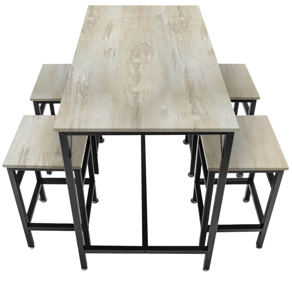 Sabi - Tavolo bar con 4 sgabelli quadrati in stile industrial bleach, set angolo breakfast
