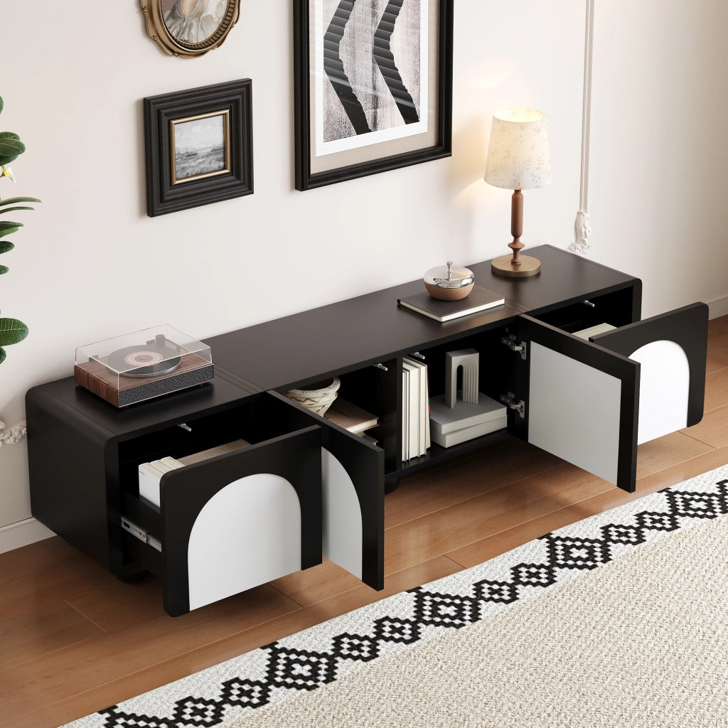 Mobile TV con 2 Cassetti e 2 Ante; Passacavi; Stile Moderno; 180??38??45 cm; in MDF; Nero e Bianco