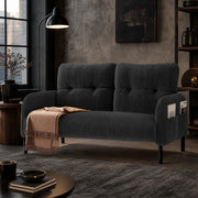 DIVANO 2 Posti 120 x 75 x 79 cm in Tessuto a Coste Grigio con Tasche Laterali
