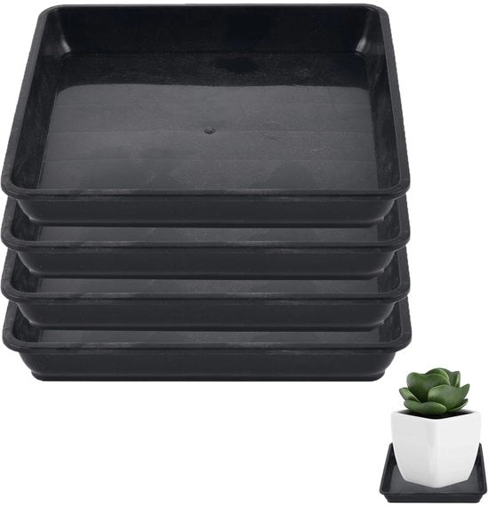 Set di contenitori per piante 4 pezzi - Contenitore quadrato multifunzionale - Bacini per gocce - Materiale plastico - 35 mm - Adatto per interni/esterni - Contenitori di scarico