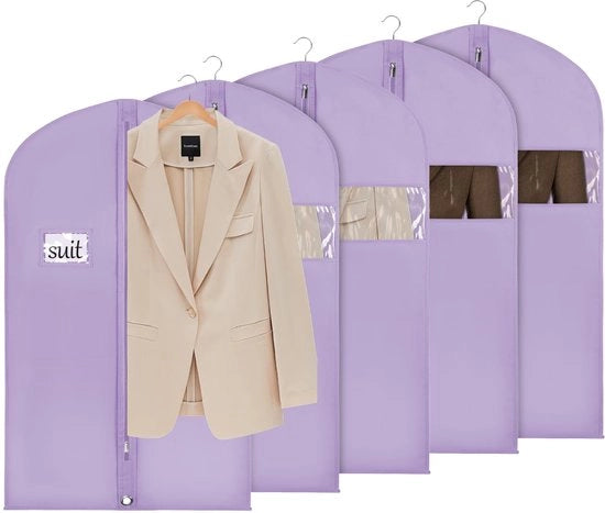 Borsa per abbigliamento per la conservazione, 60x101cm, con vetrina trasparente per giacche, camicie, magliette, 5 pezzi, viola