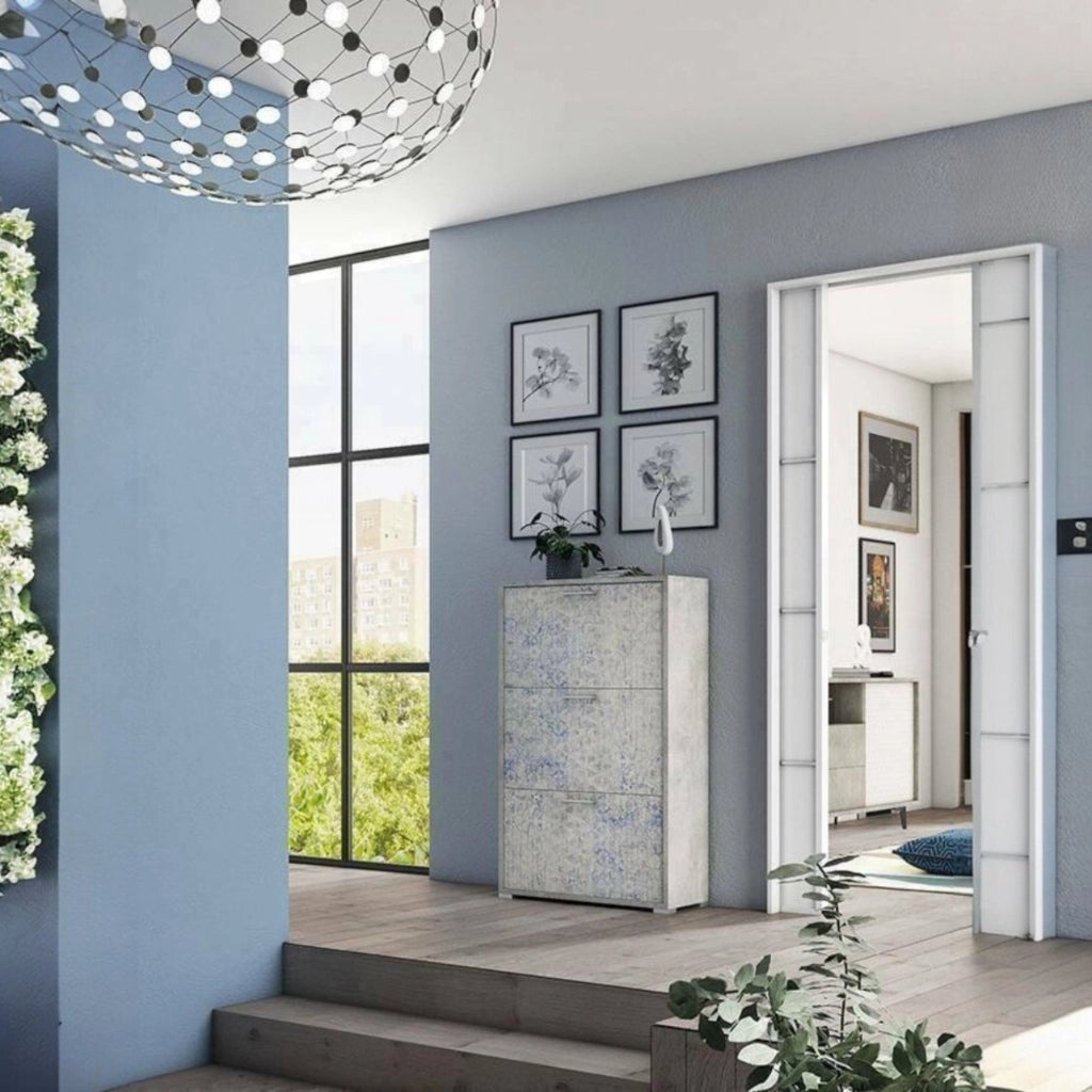 Mobile Portascarpe Axinite, Scarpiera 18 Paia Made in Italy, 67x28x112h cm Grigio Cemento