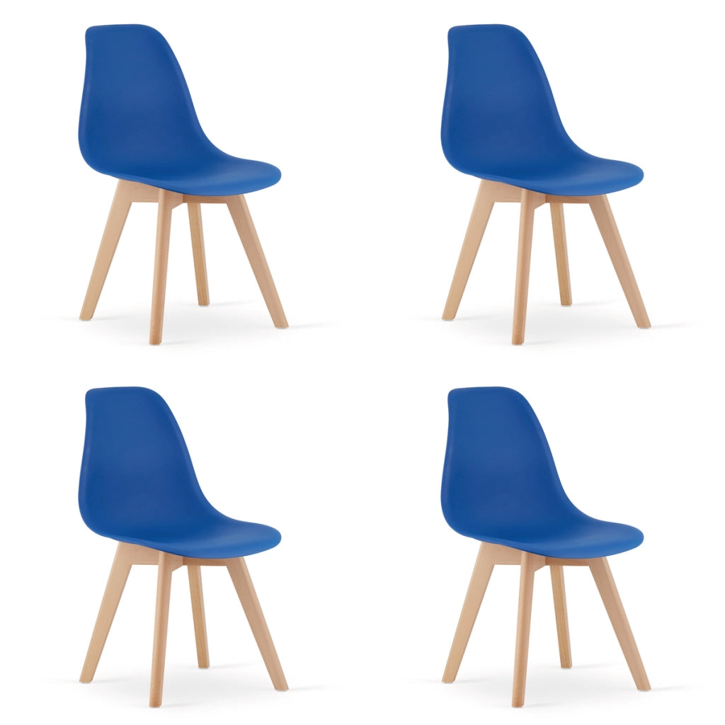 Set di 4 Sedie Kito in Polipropilene Blu con Gambe in Legno di Faggio